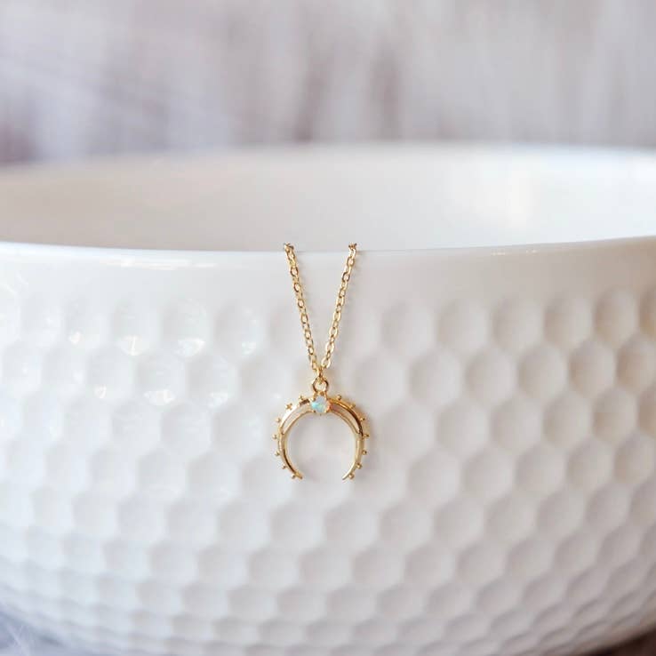 Opal Crescent Moon Necklace