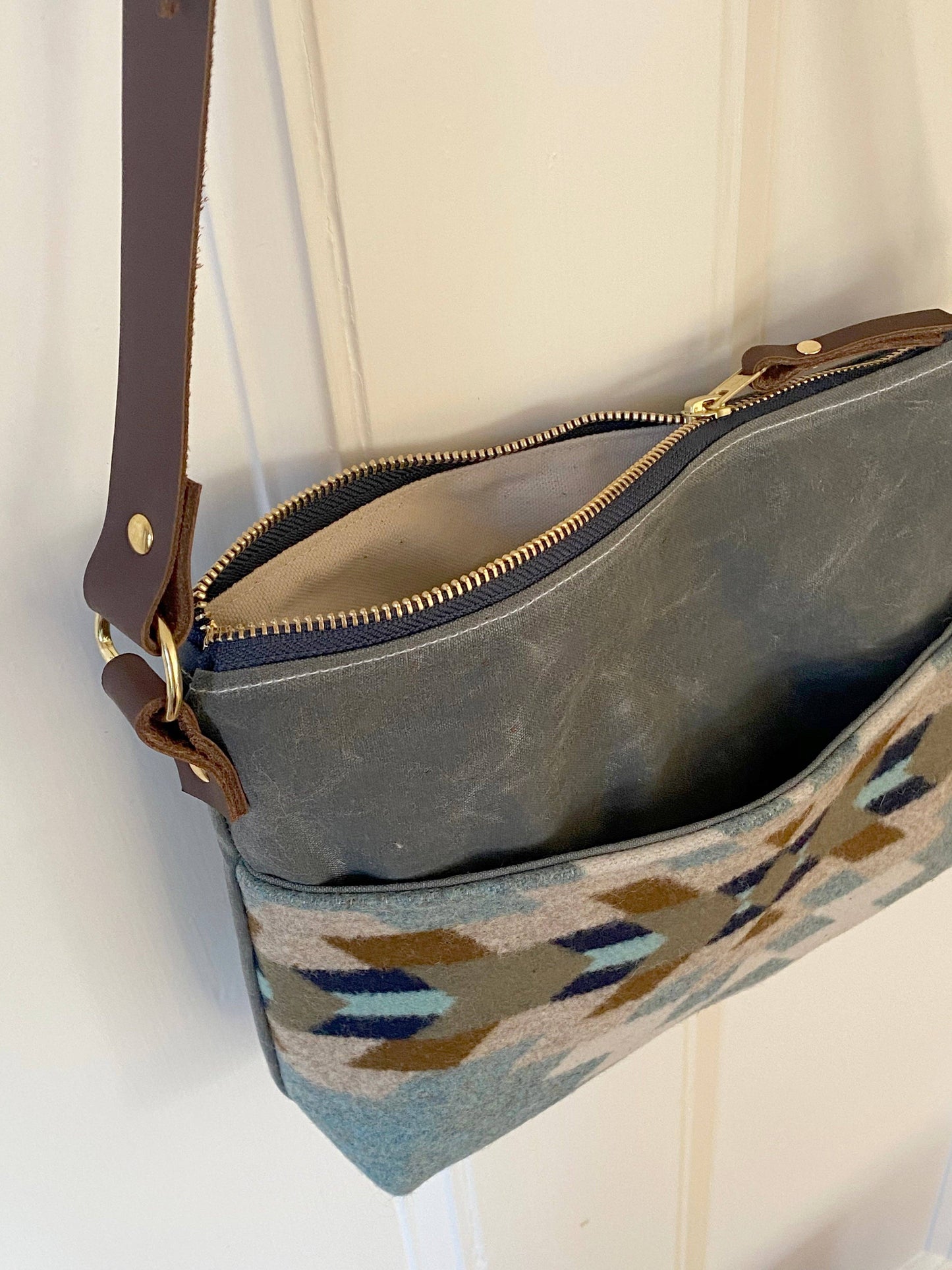 Western Boho Style Crossbody: Waxed Canvas, Pendleton wool