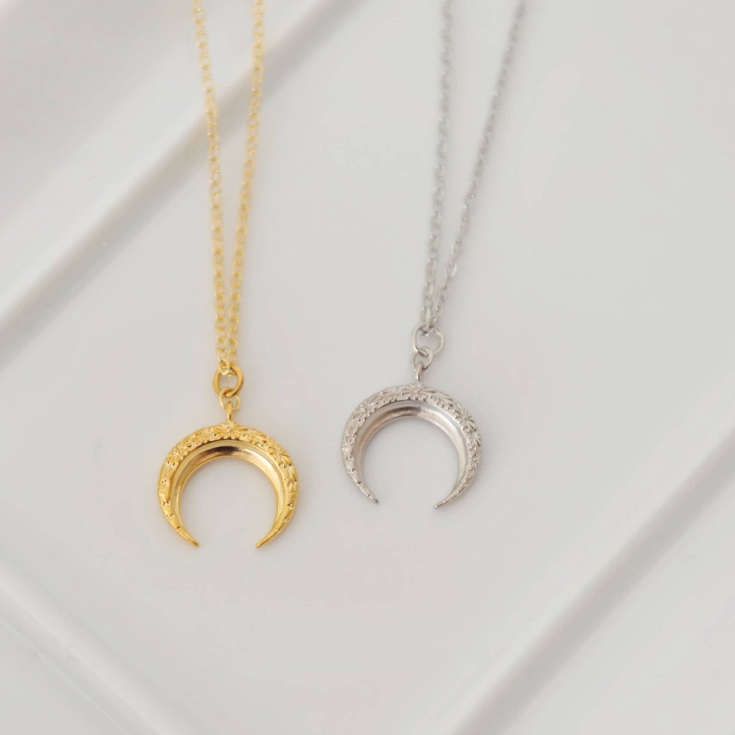 Floral Crescent Moon Necklace