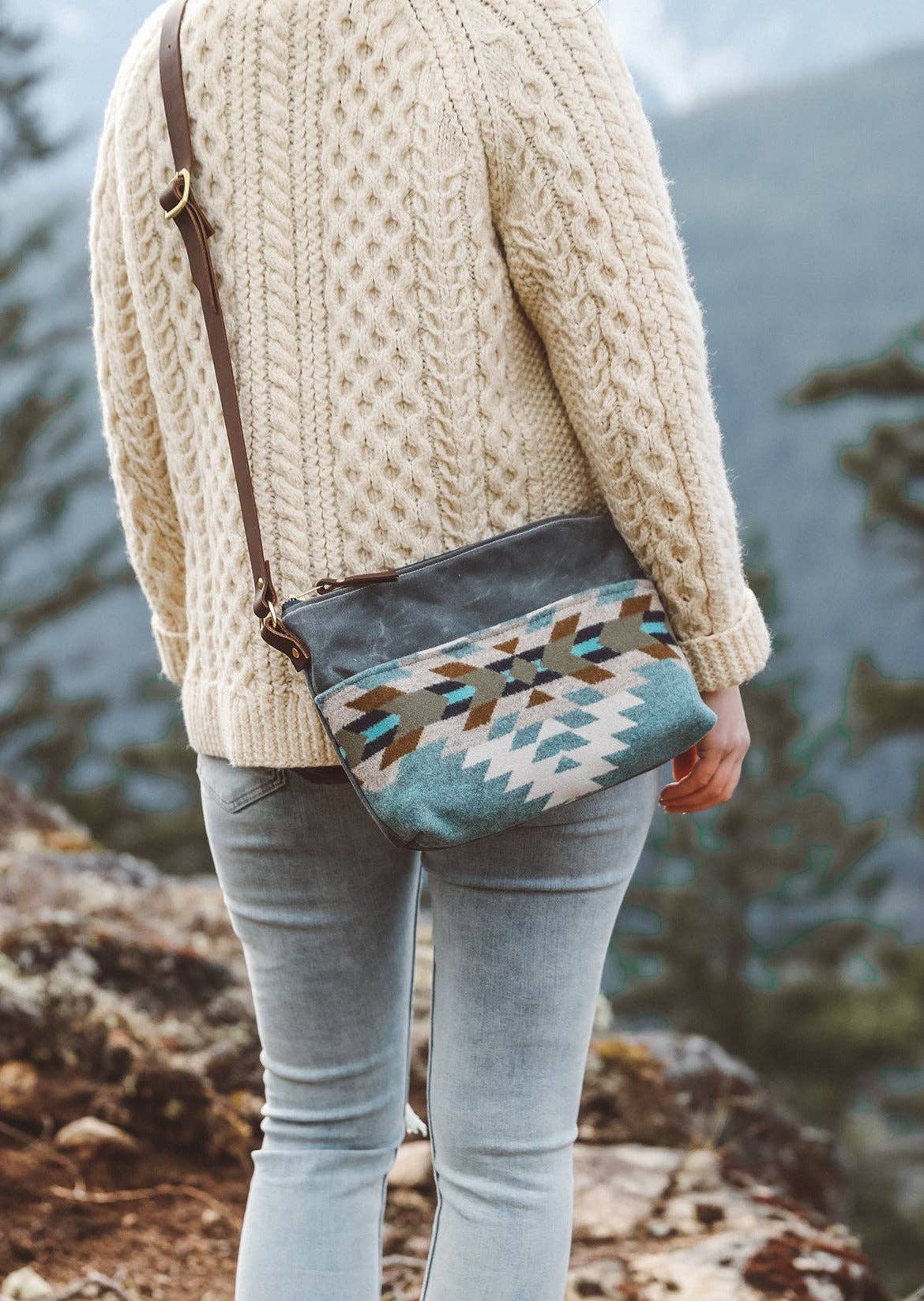 Western Boho Style Crossbody: Waxed Canvas, Pendleton wool