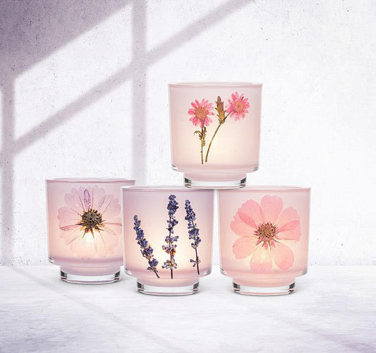Frosted Votive with  pressed flowers