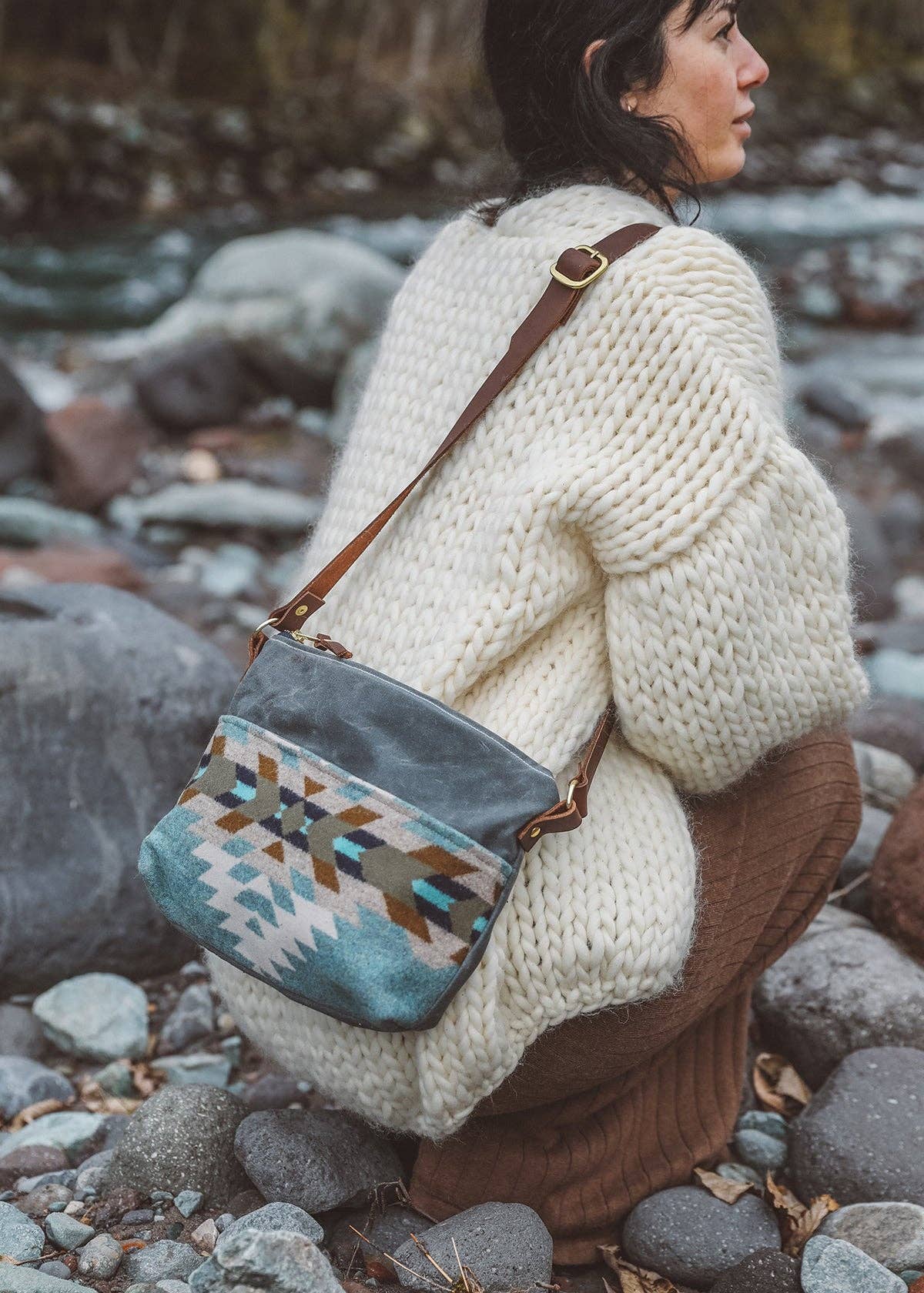 Western Boho Style Crossbody: Waxed Canvas, Pendleton wool