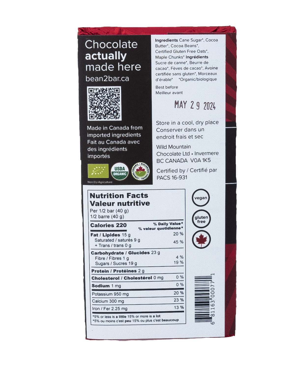 Canadian Maple Chocolate Bar