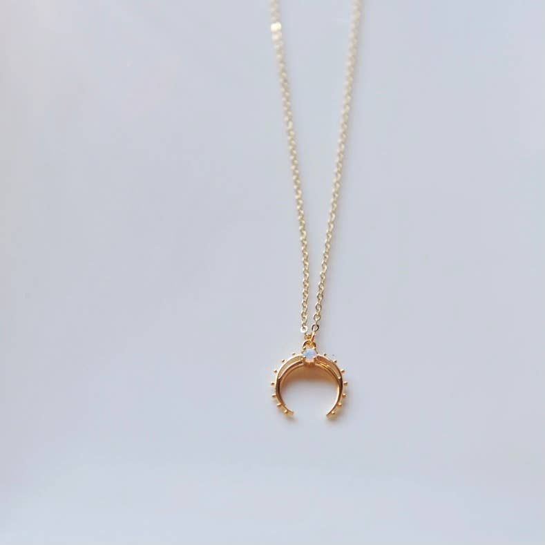 Opal Crescent Moon Necklace