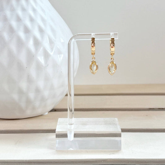 Gold Plated Huggie w/ Charm - Yellow Crystal