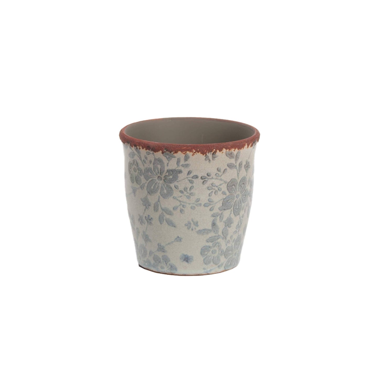 5 INCH POT WITH BLUE FLORAL PATTERN
