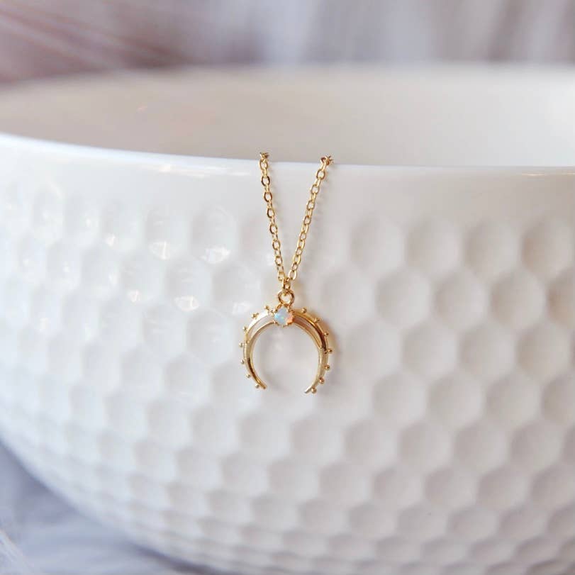 Opal Crescent Moon Necklace