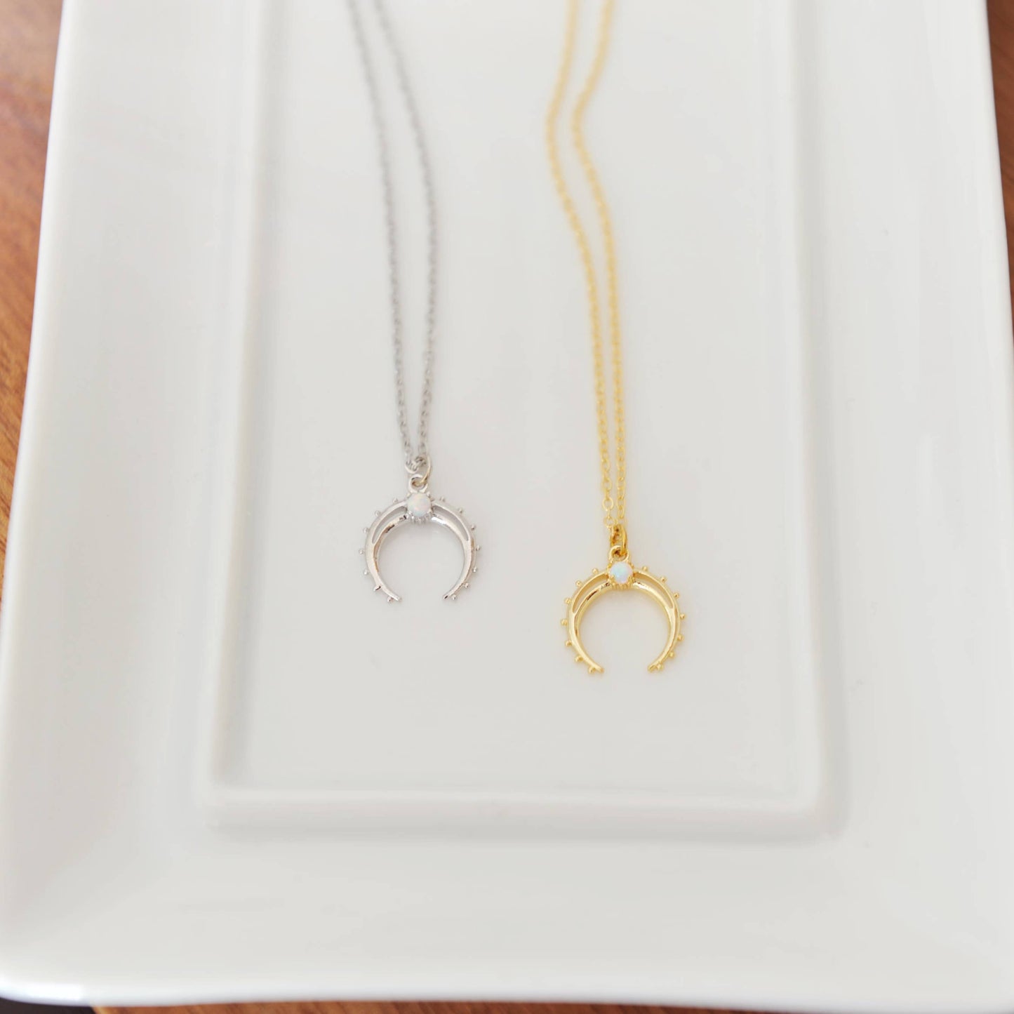 Opal Crescent Moon Necklace