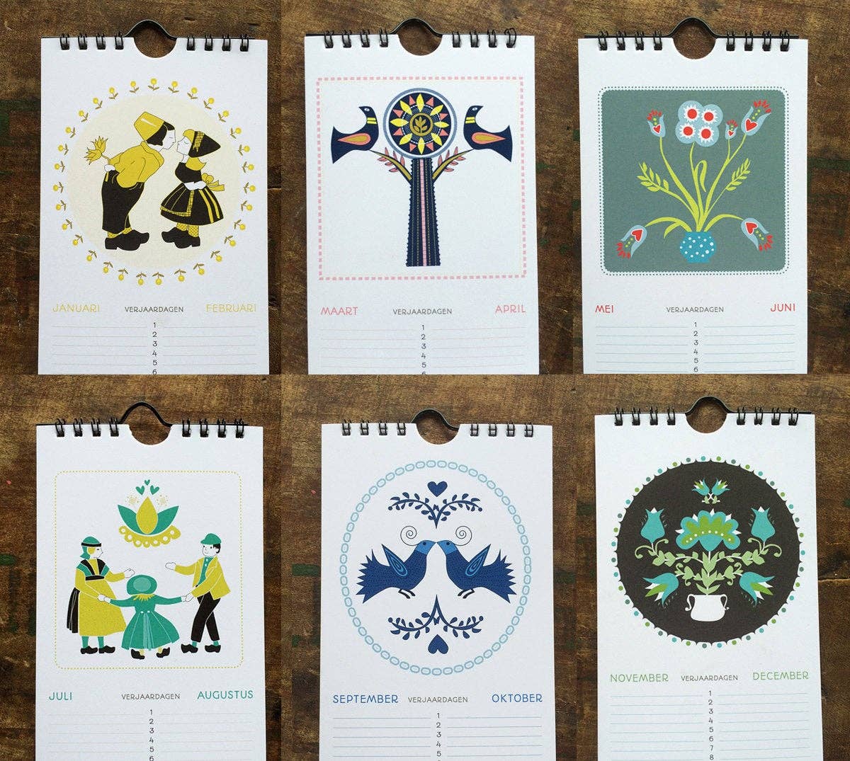 Dutch Folk Art Birthday Perpetual Celebration Calendar