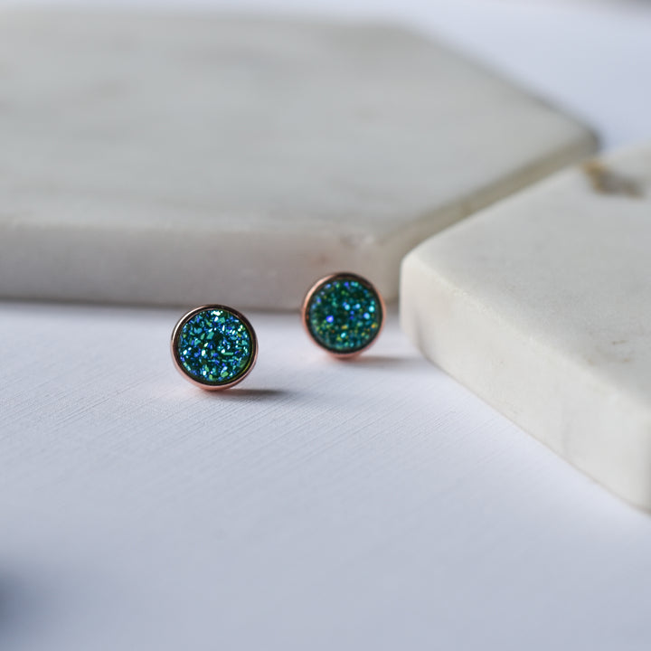 Studs"Shona"- Rose gold & Druzy Agate - Whimsy Jewels