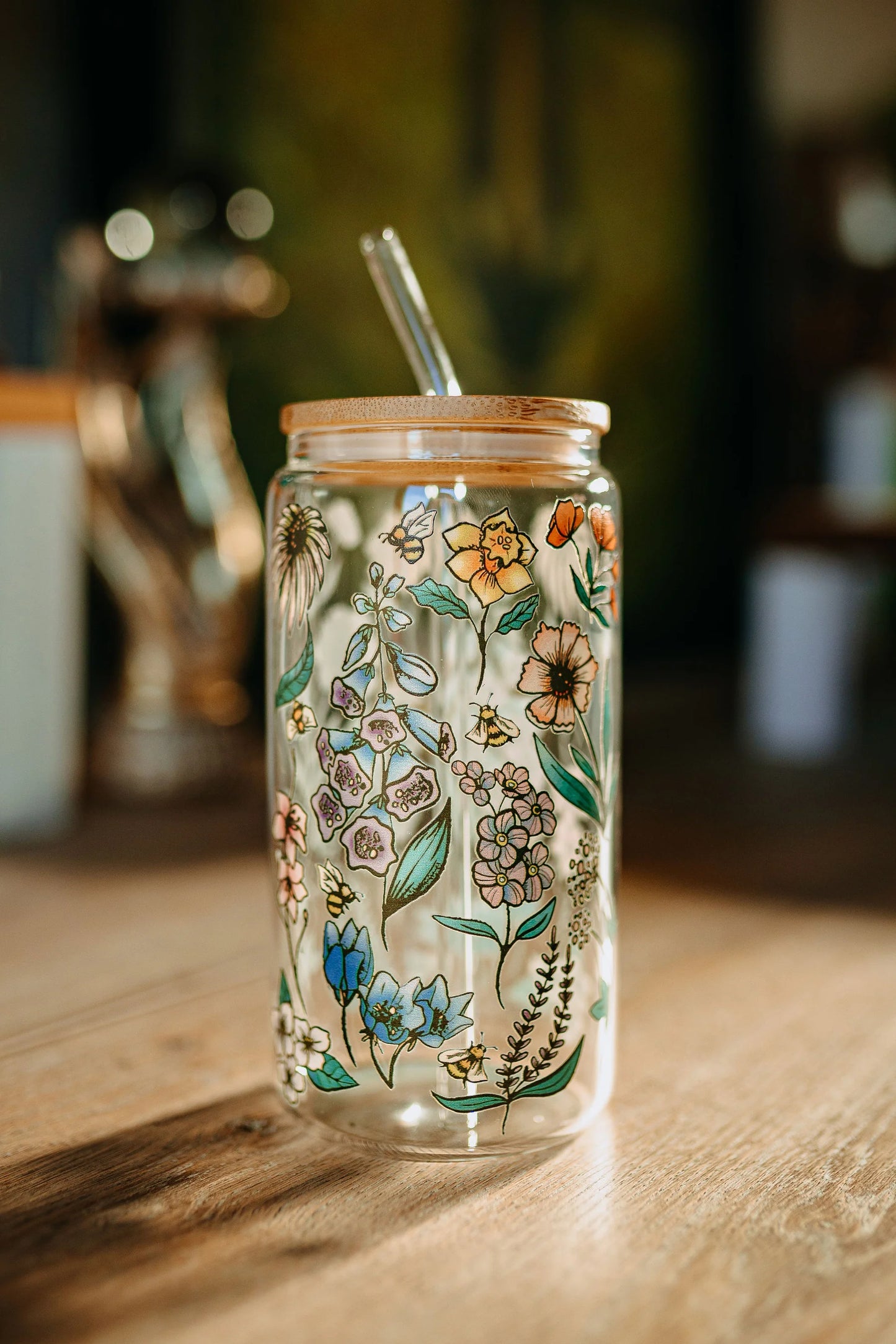 Glass Tumbler- Wildflowers and Bees