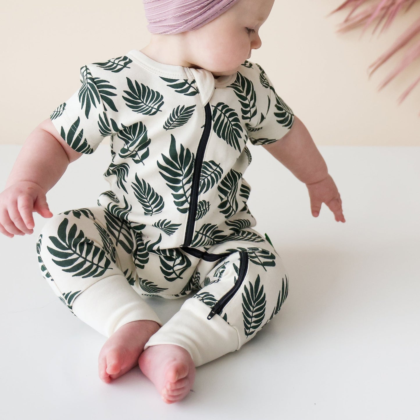 Baby 2 way zip Romper Palm Leaves-Parade