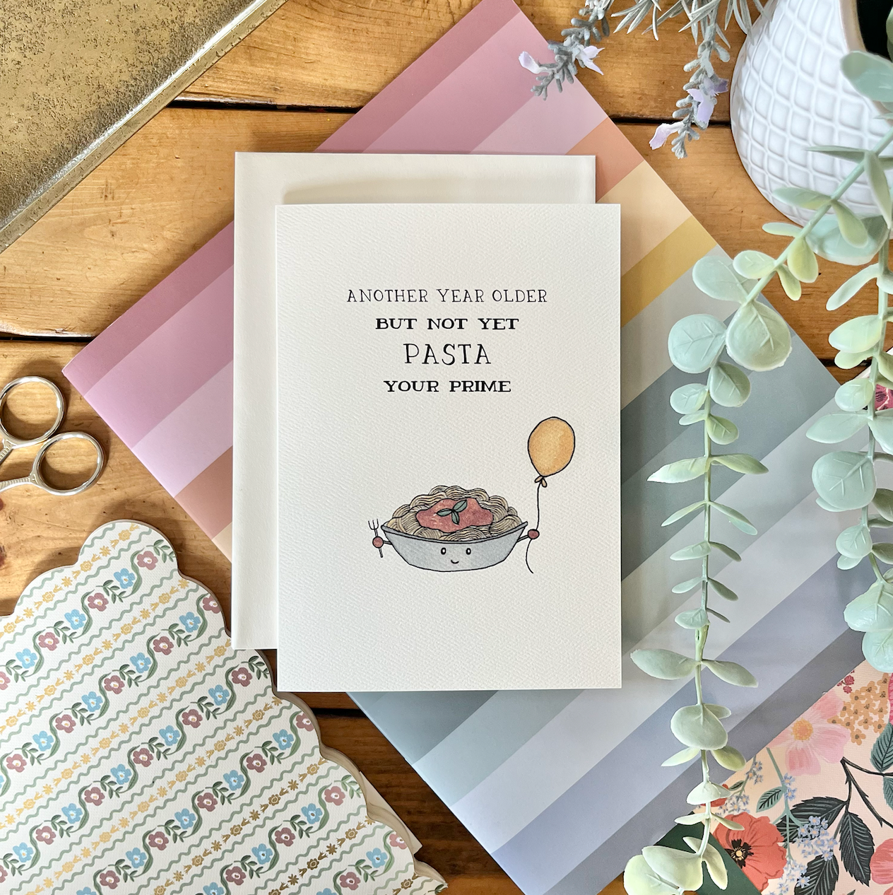Birthday - Pasta Your Prime Watercolour Spaghetti Card