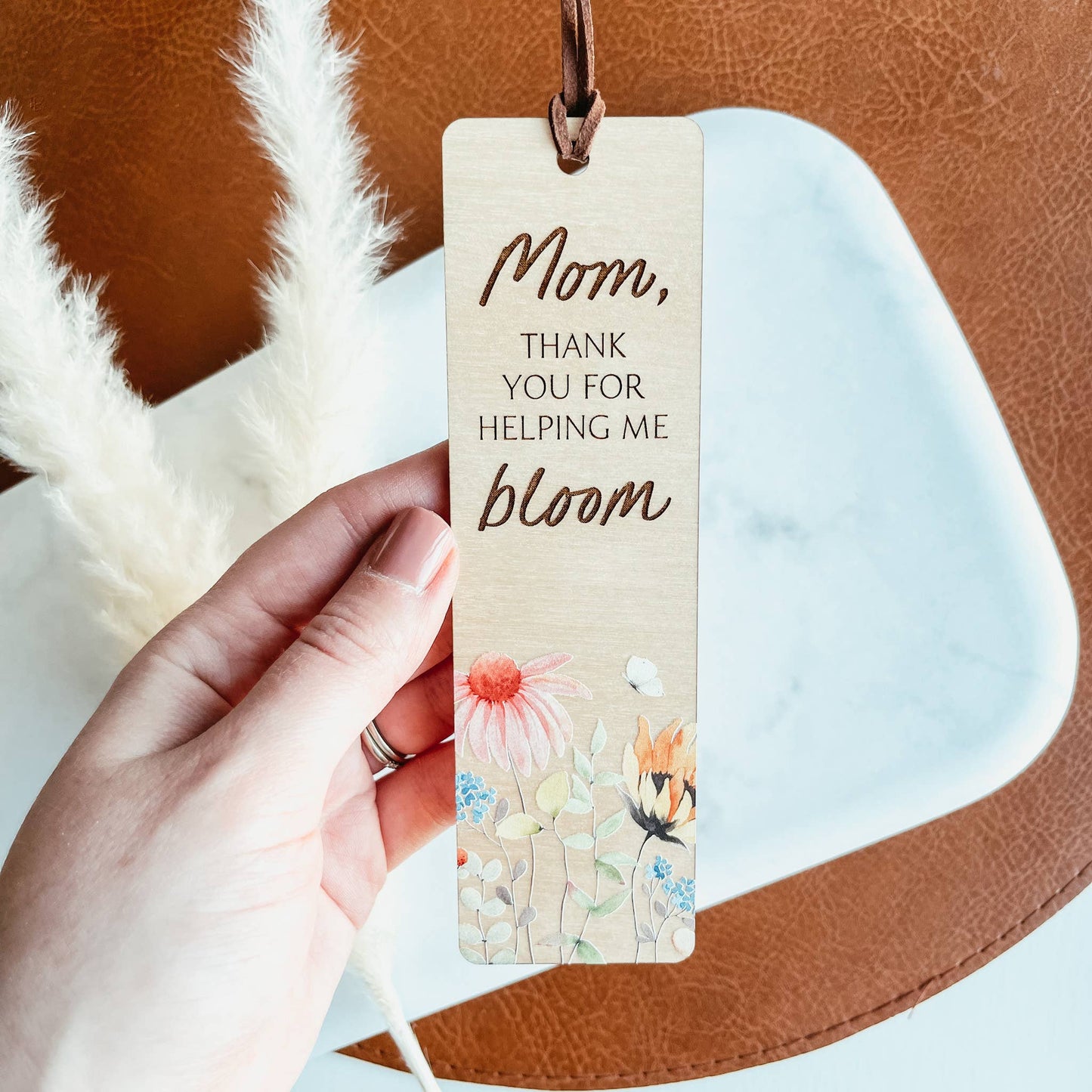 Thanks For Helping Me/Us Bloom Mom Wooden Bookmark