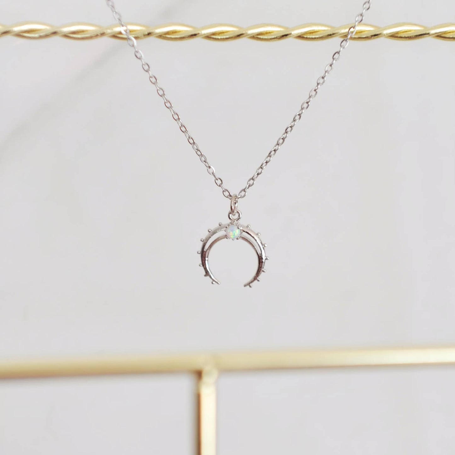 Opal Crescent Moon Necklace