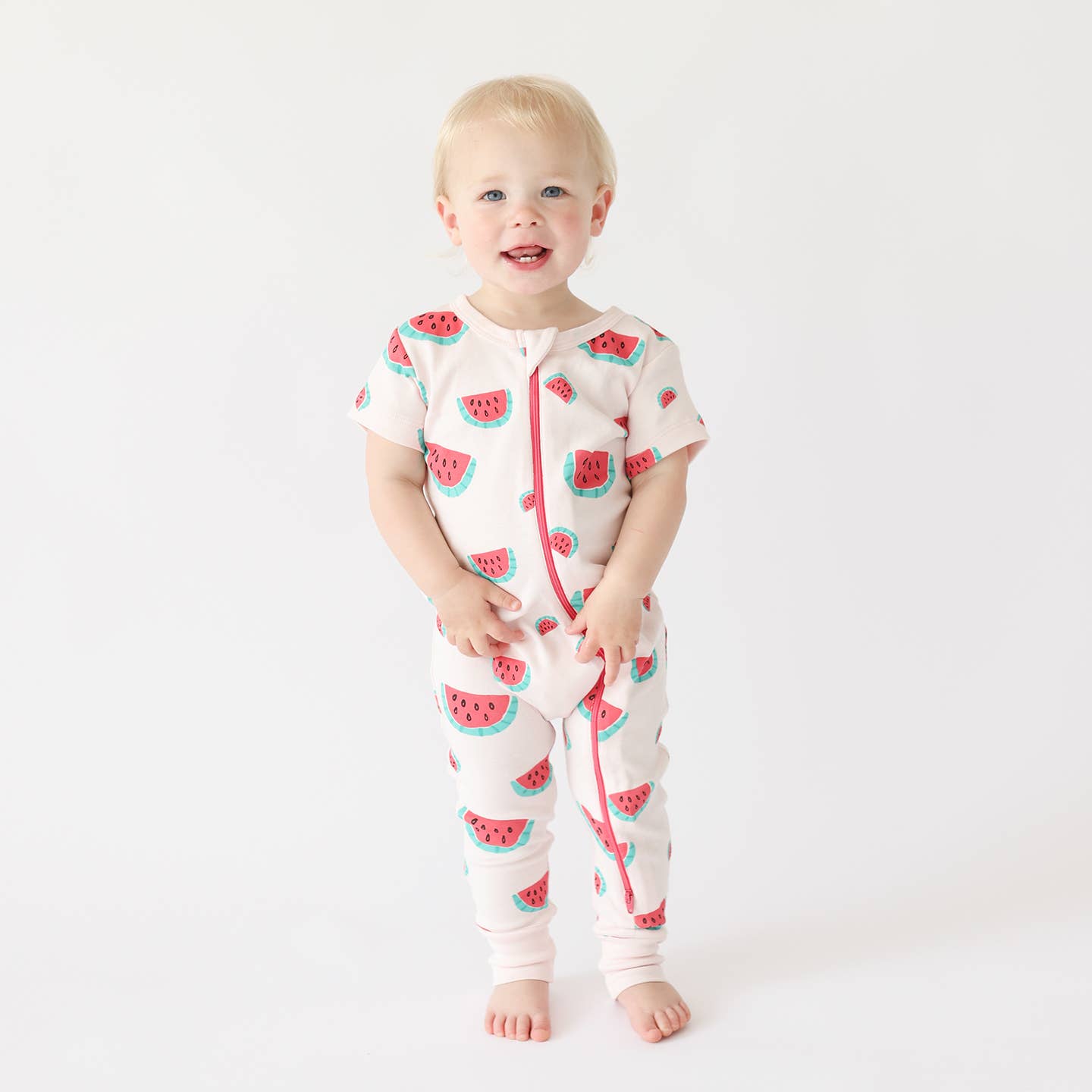 Signature Print '2-Way' Zip Romper - Short Sleeve: Watermelons / 0-3 Months