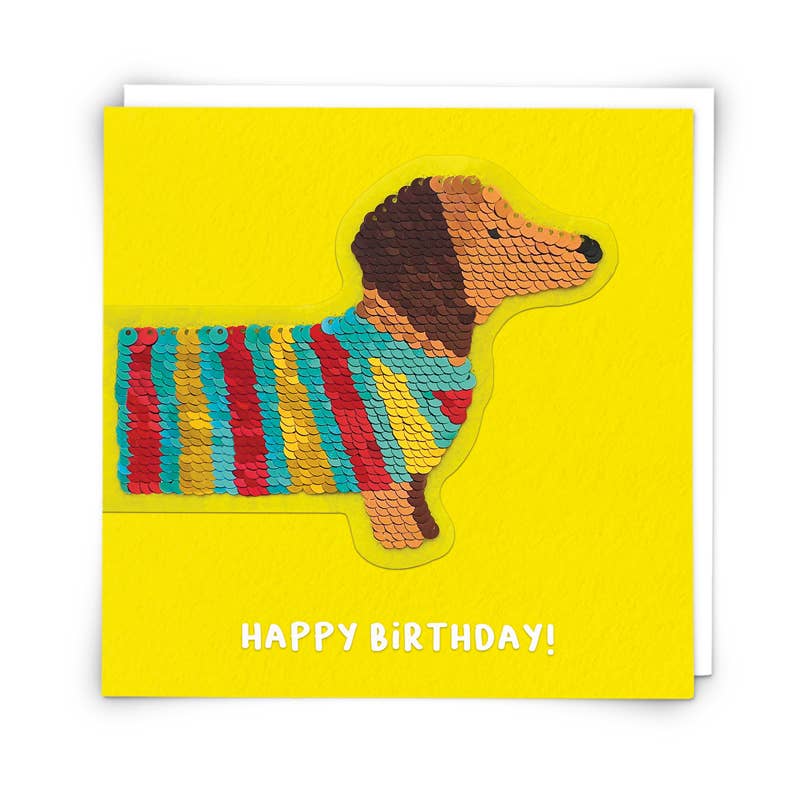 Sequin Dog Card With Reusable Reversible Sequin Patch