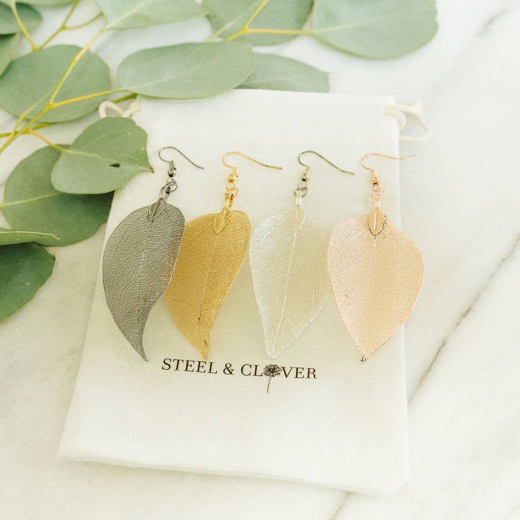 Silver Real Leaf Earrings