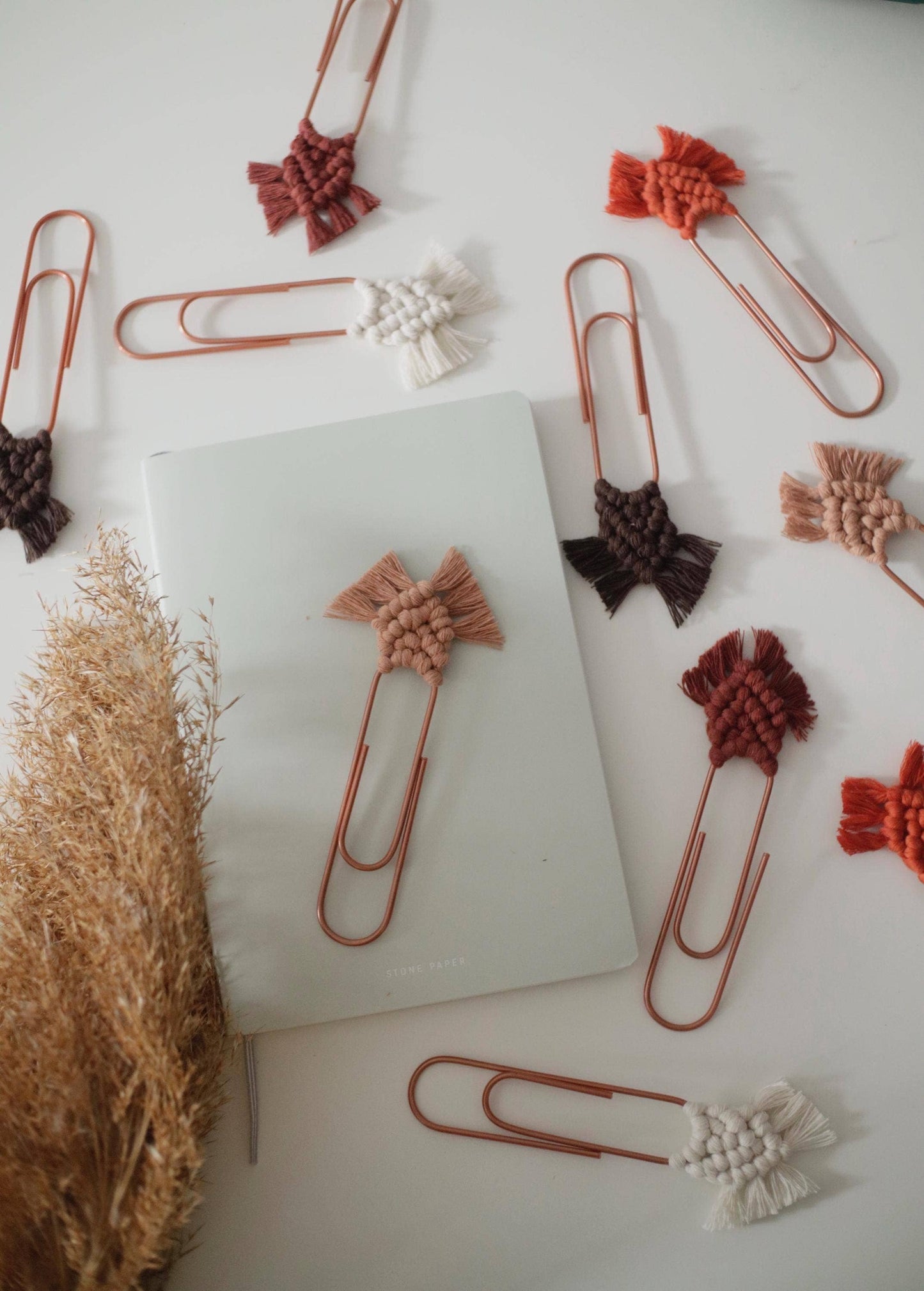 Handmade Boho Macrame Bookmark with Rose Gold Paper Clip