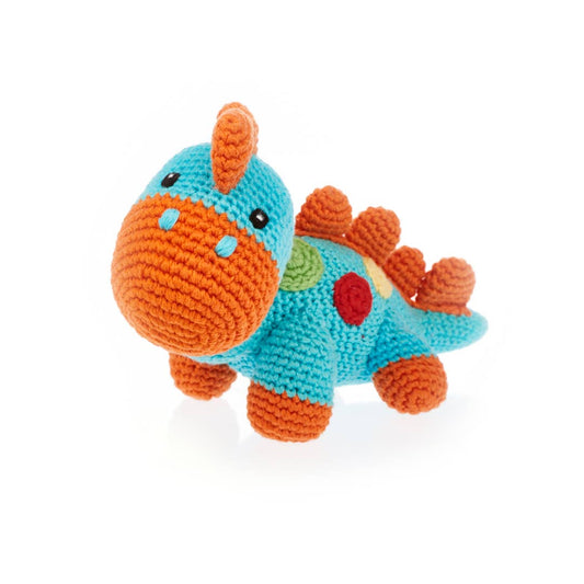 Handmade Stegosaurus Baby Rattle | Organic Cotton |Turquoise