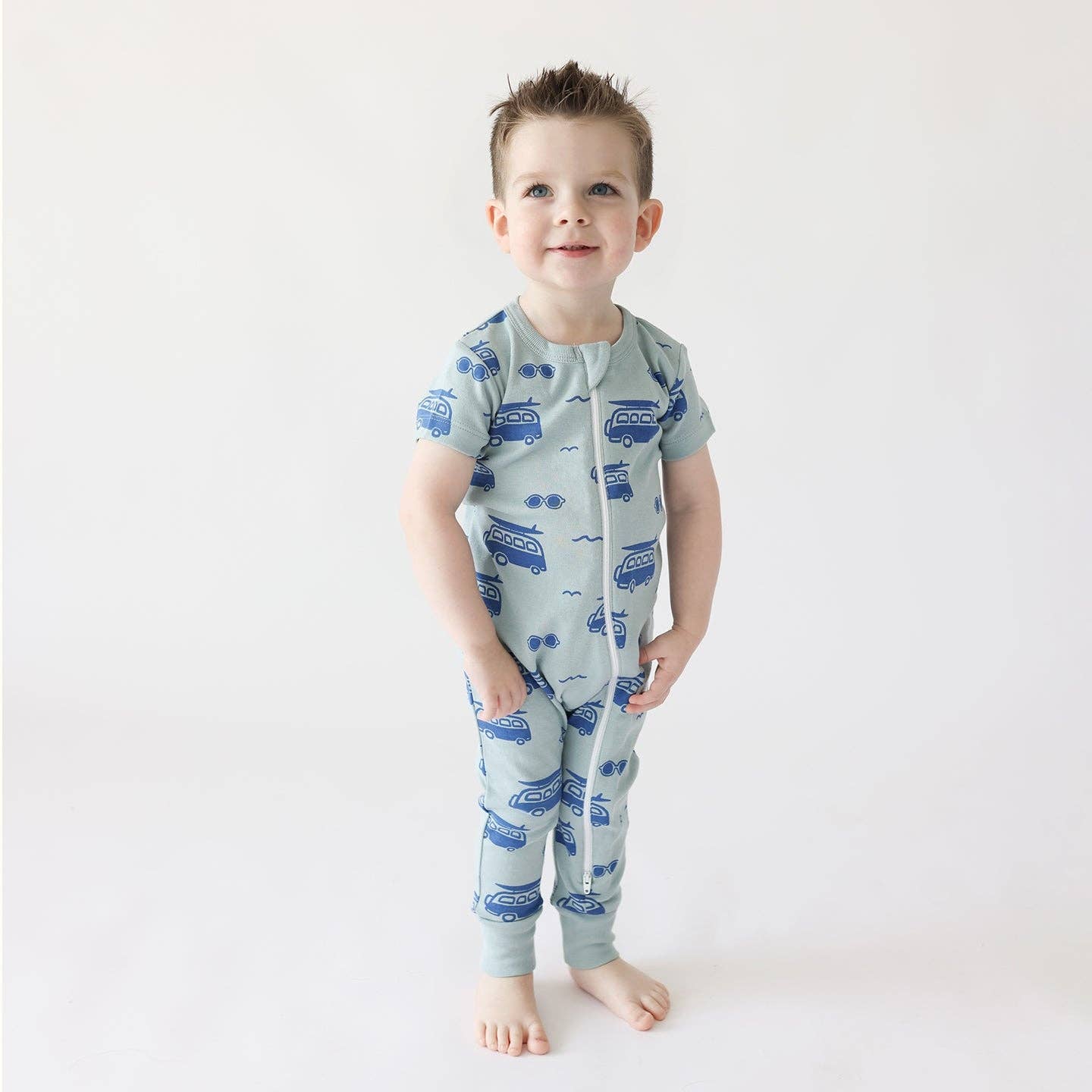 Signature Print '2-Way' Zip Romper - Short Sleeve