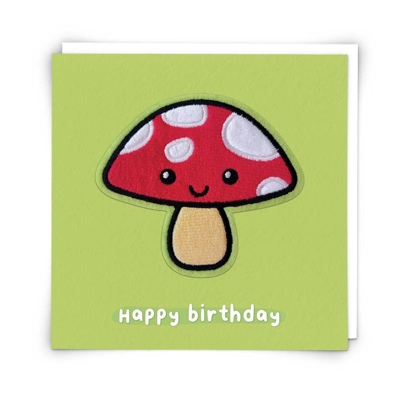 Woody Mushroom Birthday Card With Reusable Reversible Patch
