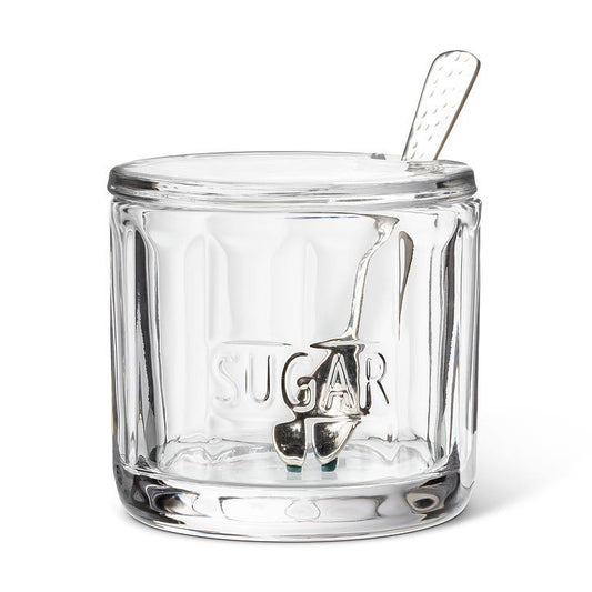 Sugar Pot with Lid and small hammered spoon