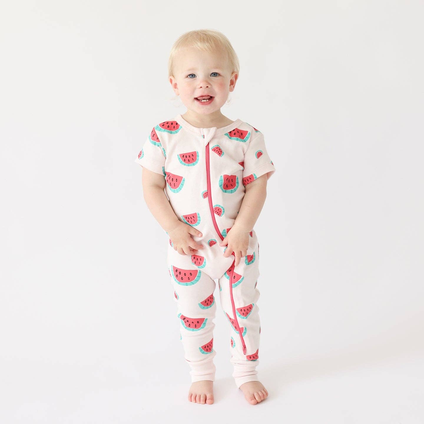 Signature Print '2-Way' Zip Romper - Short Sleeve