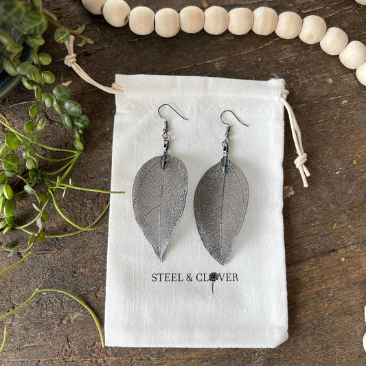 Black Real Leaf Earrings