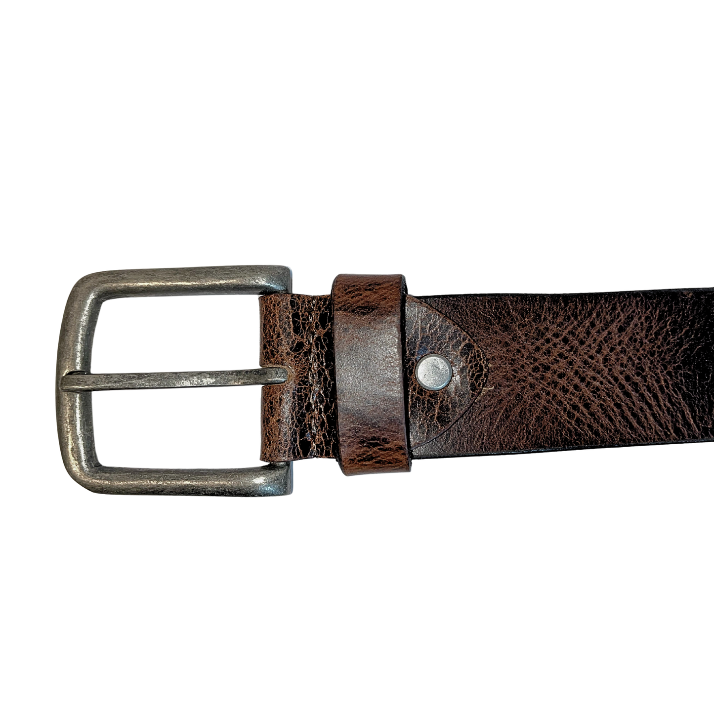 Leather Brown Belt with Vintage Silver Buckle