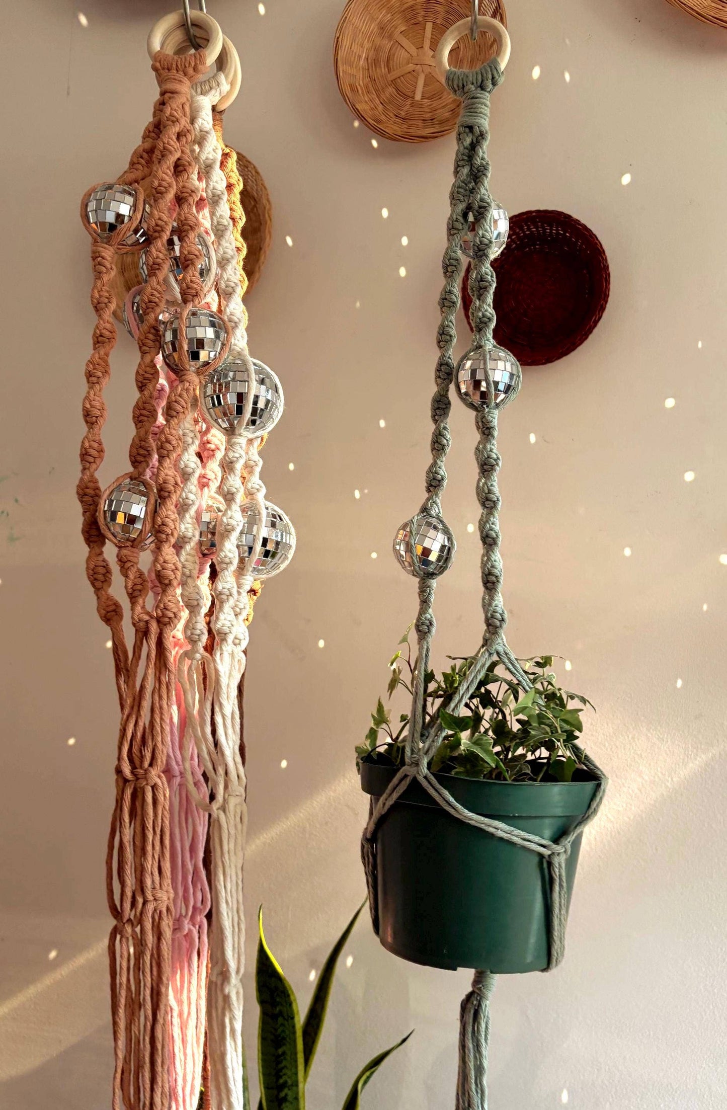 Disco Ball Macramé Plant Hanger with Sun Catcher