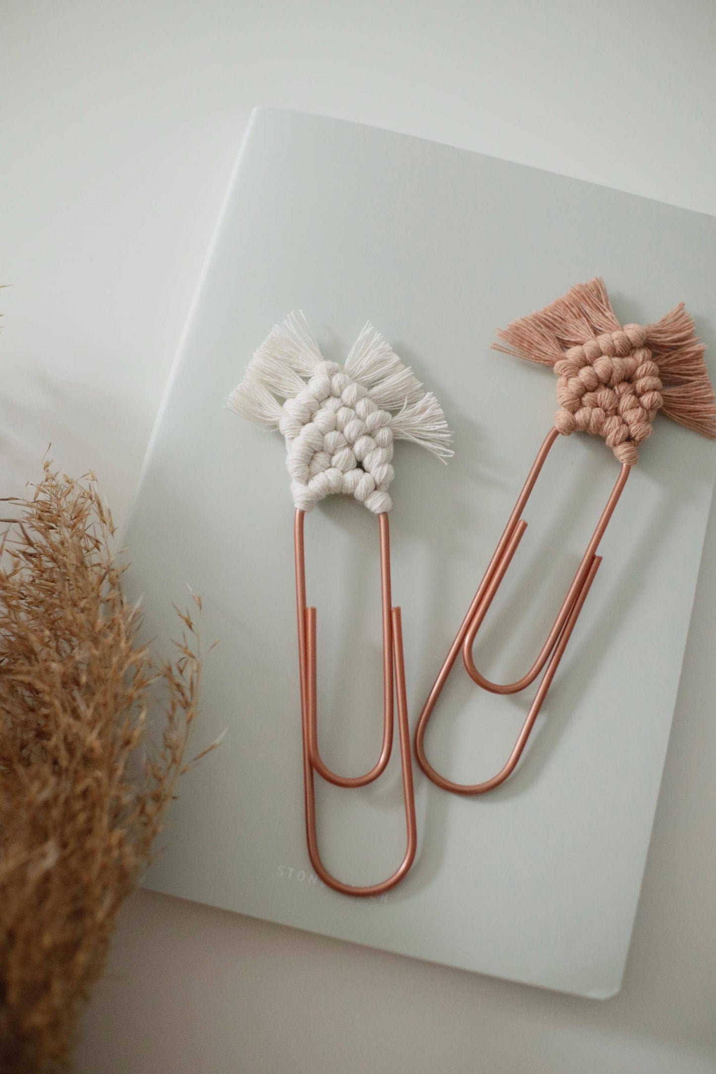 Handmade Boho Macrame Bookmark with Rose Gold Paper Clip