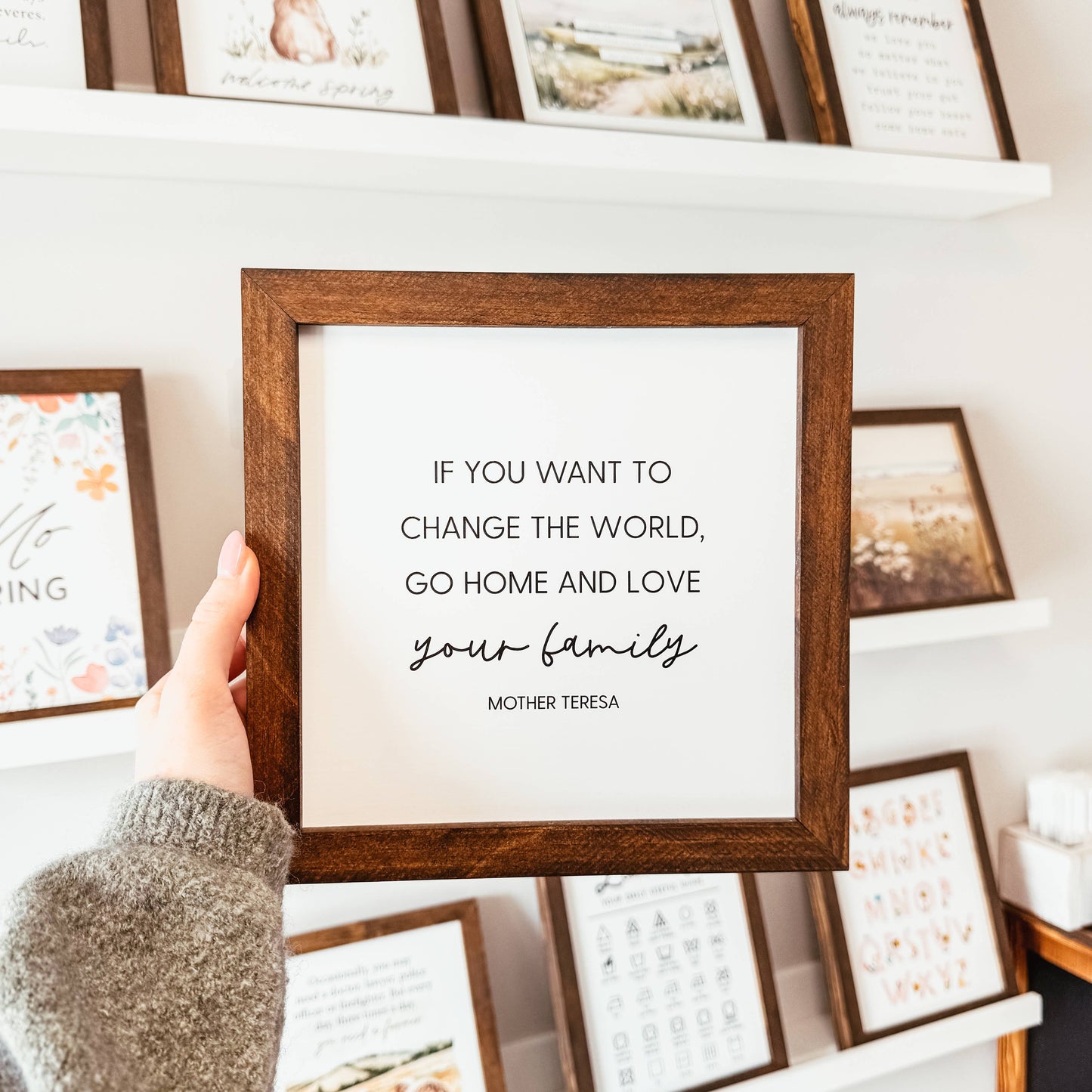 Go Home And Love Your Family Mother Teresa Framed Wood Sign