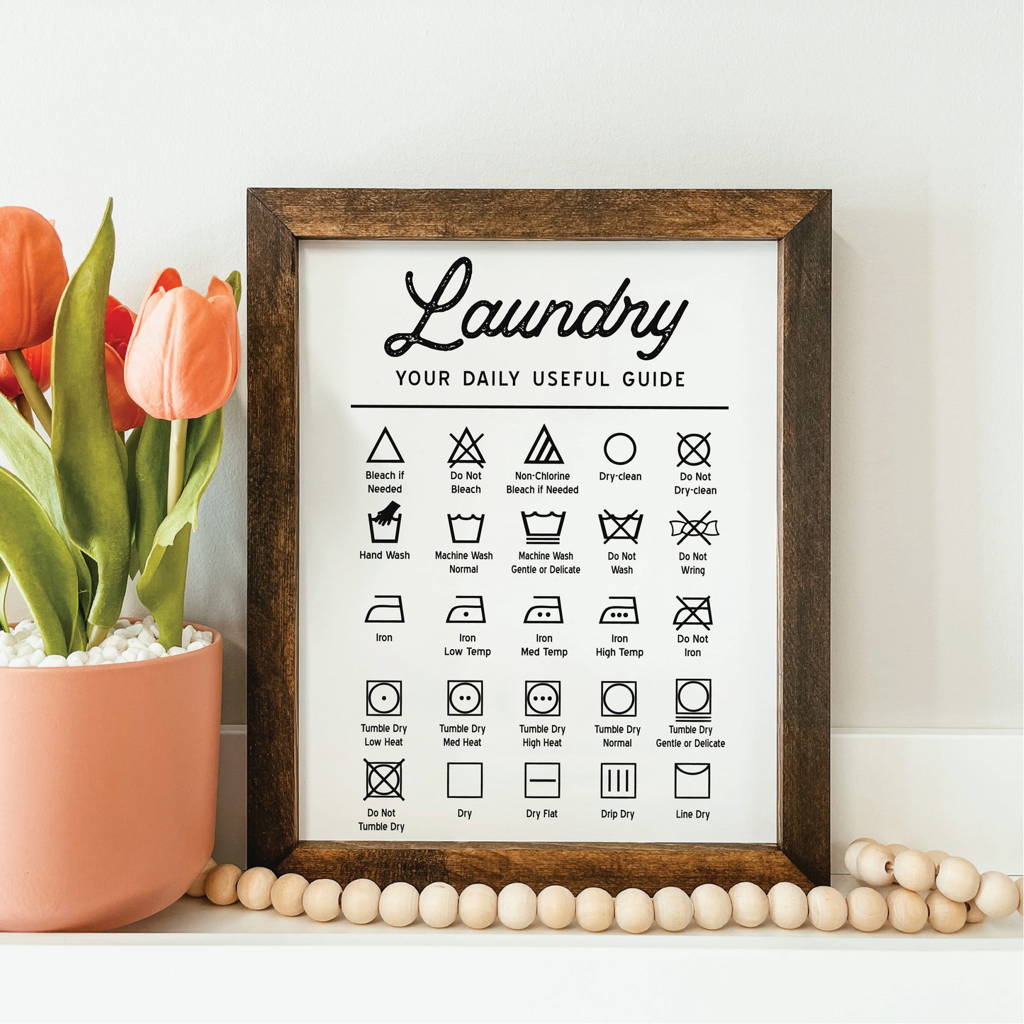 Laundry Symbols Framed Wood Sign-knotty design