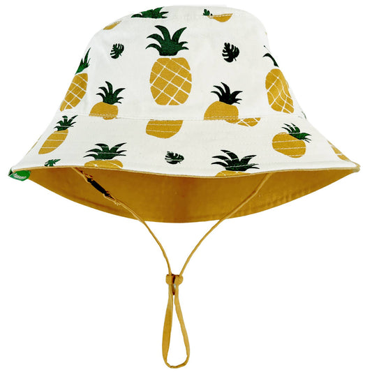 Reversible Organic Cotton Bucket Hats: Medium (12-24 Months) / Pineapples and Honey