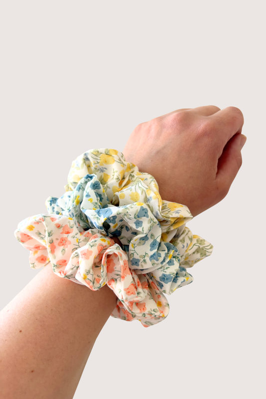 Spring Floral Hair Scrunchie Trio