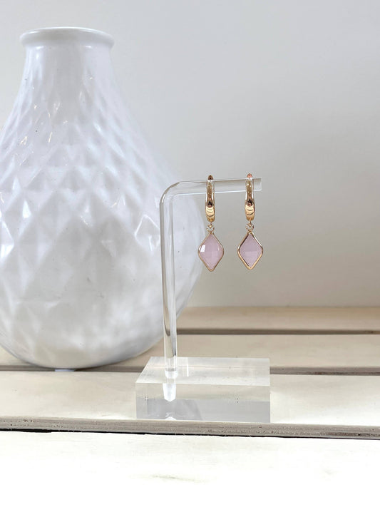 Gold Plated Huggie with Charm - Pink Crystal