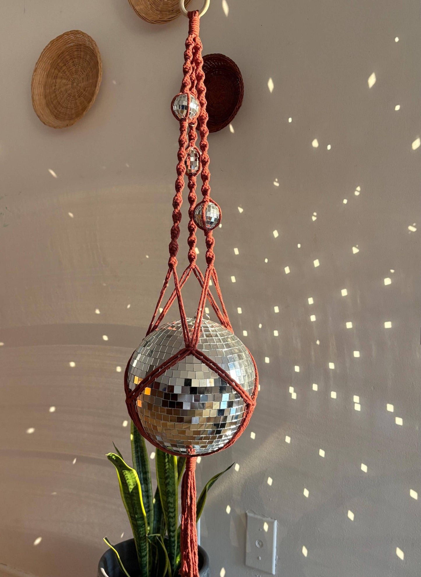 Disco Ball Macramé Plant Hanger with Sun Catcher
