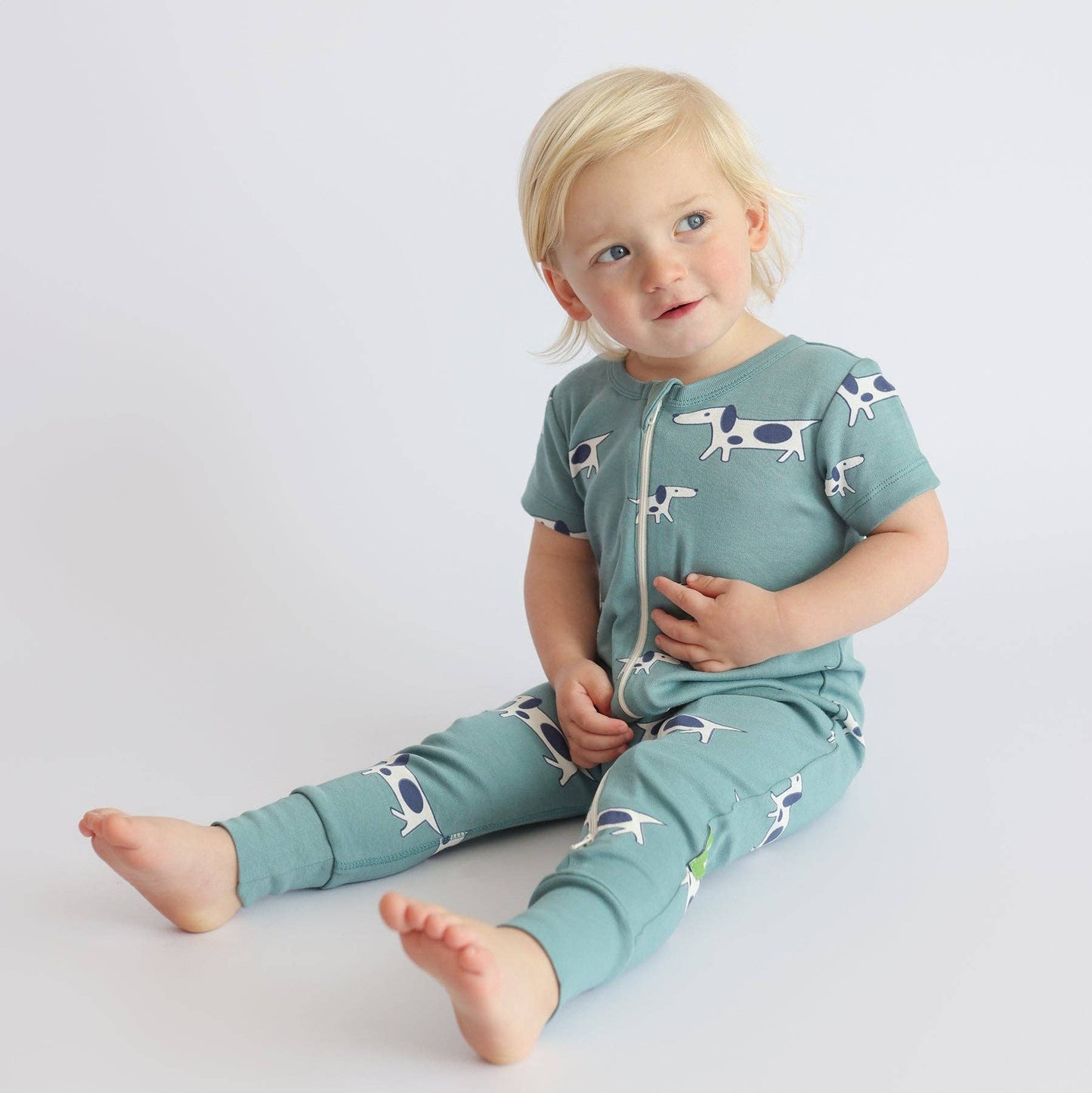 Signature Print '2-Way' Zip Romper - Short Sleeve