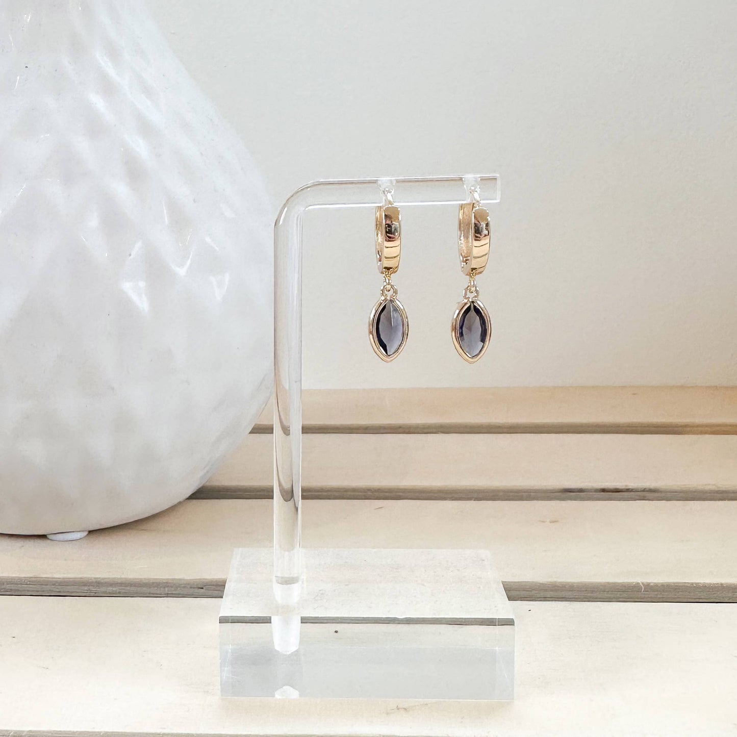 Gold Plated Huggie w/ Charm - Purple Crystal