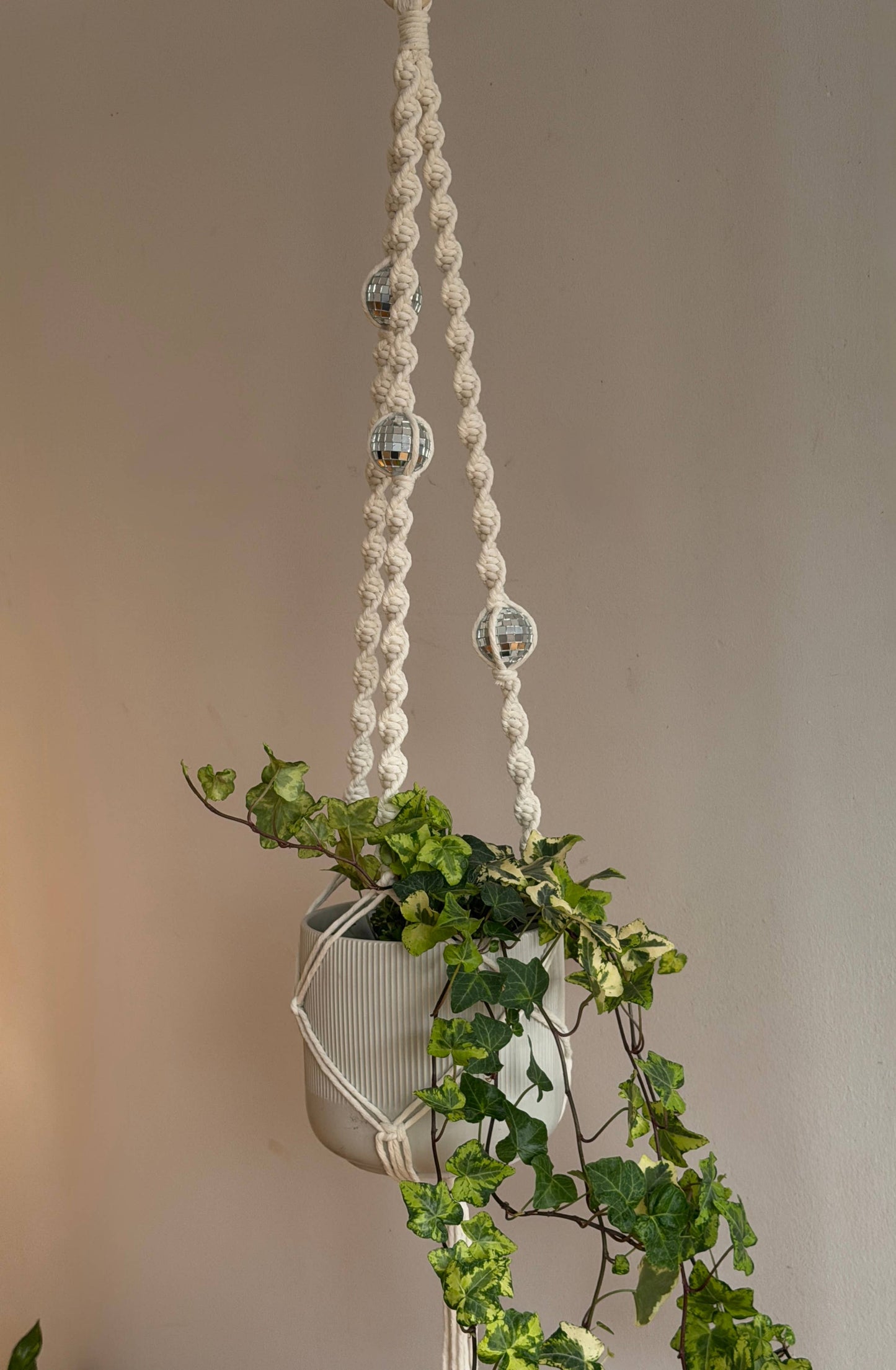 Disco Ball Macramé Plant Hanger with Sun Catcher