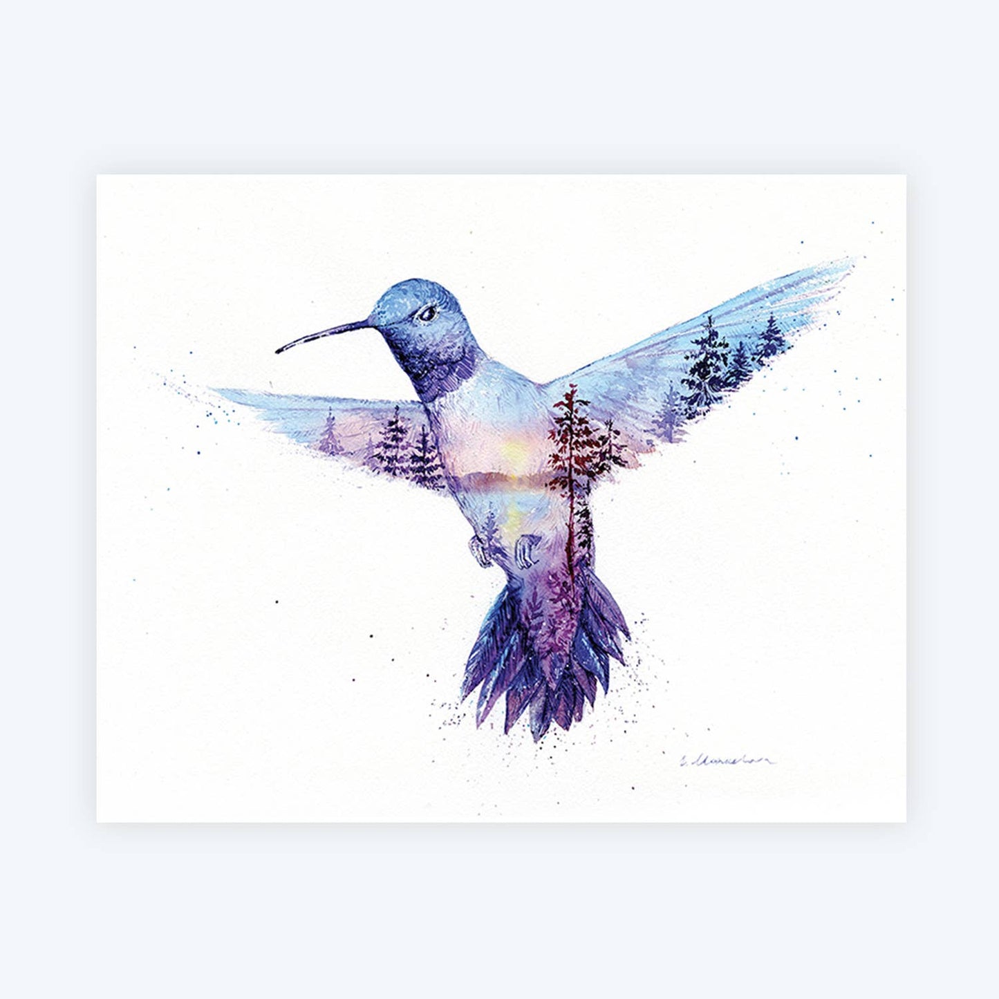 Golden Hour Jewel Hummingbird Coastal Watercolor Art Print