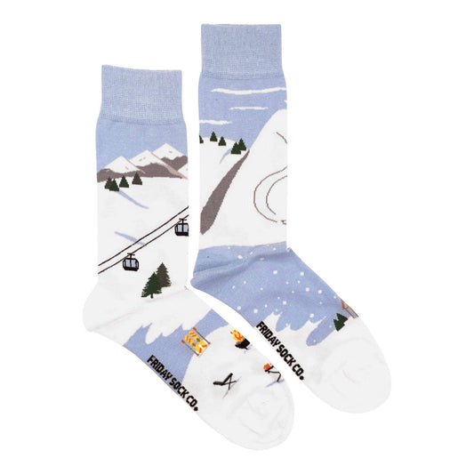 Fun Men's Socks | Ski Scene | Mismatched | Premium Cotton