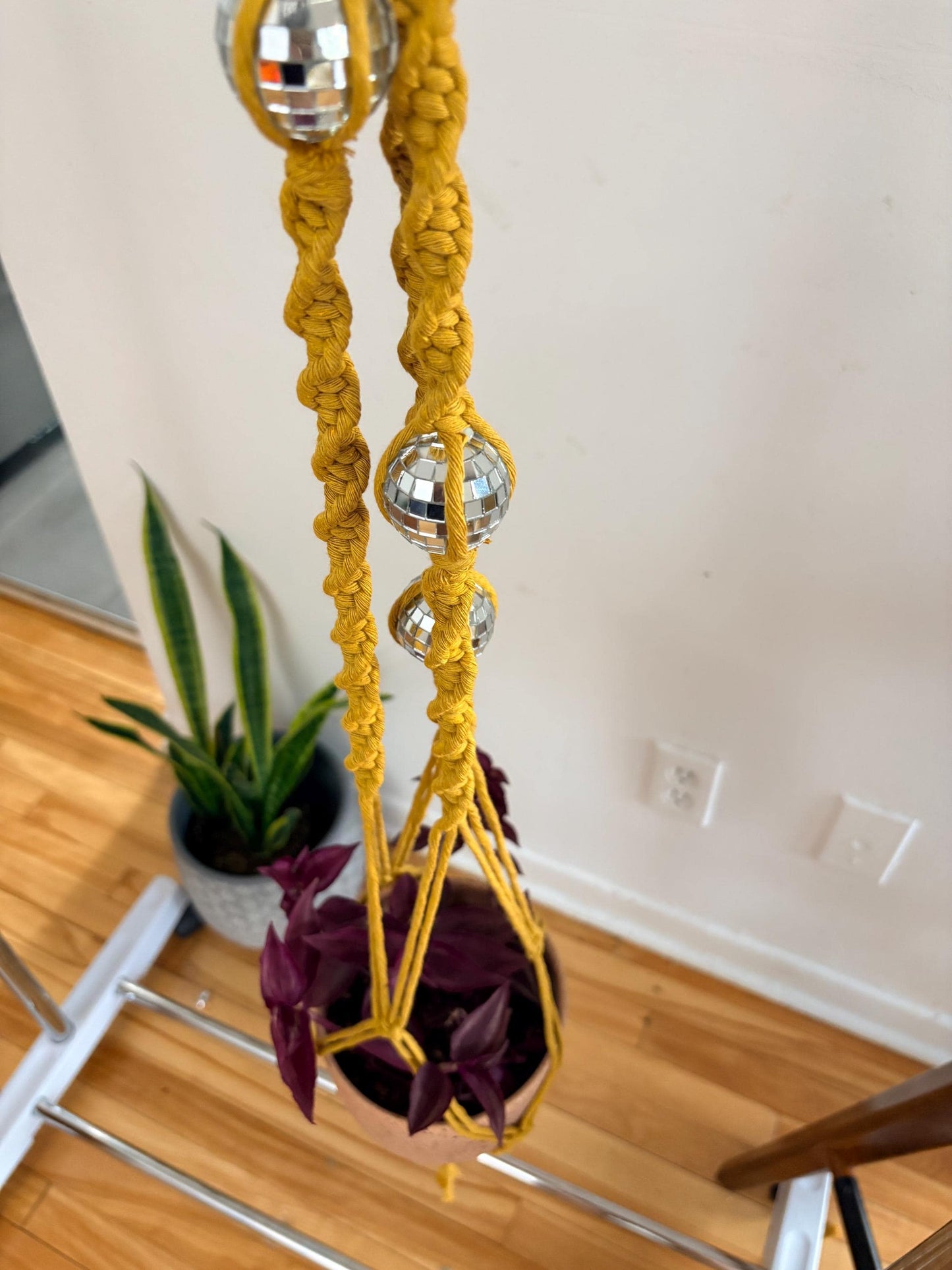 Disco Ball Macramé Plant Hanger with Sun Catcher