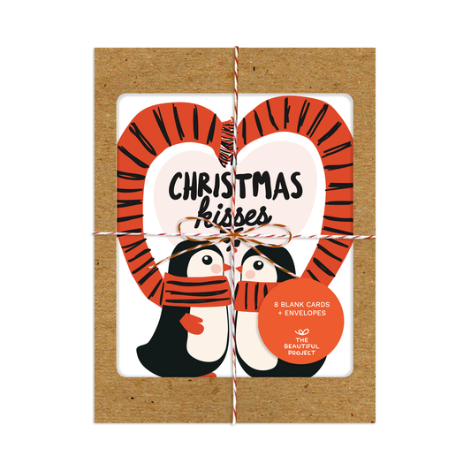 Cute Penguin Christmas Kisses Holiday Box Set of 8 Cards