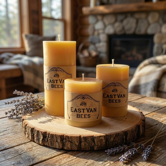 3" Wide 100% Beeswax Pillar Candle - Natural Beewax color