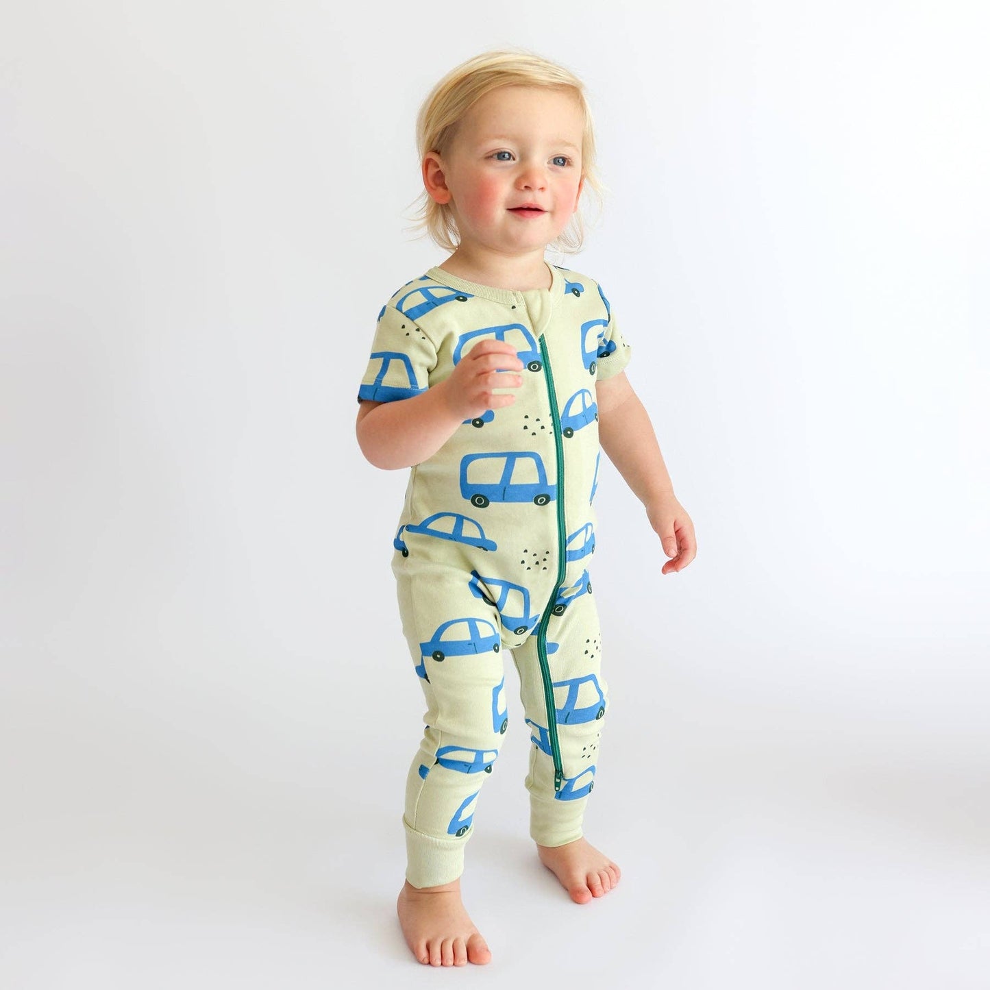 Signature Print '2-Way' Zip Romper - Short Sleeve