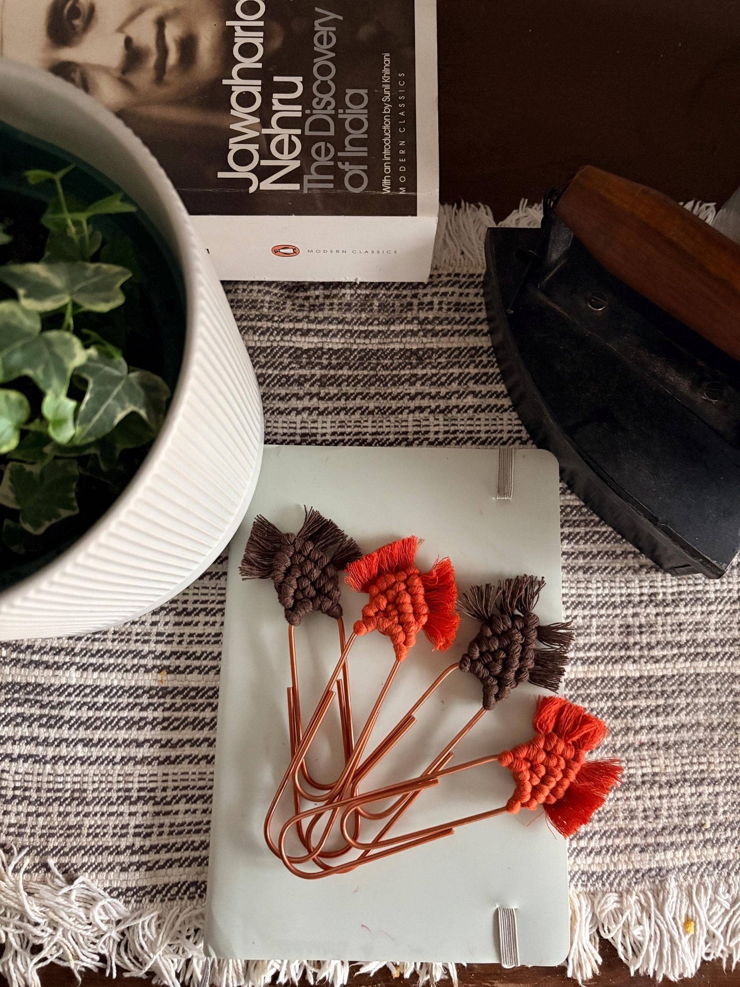 Handmade Boho Macrame Bookmark with Rose Gold Paper Clip