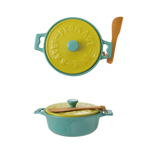 Brie Baker with Lid and Bamboo Spreader