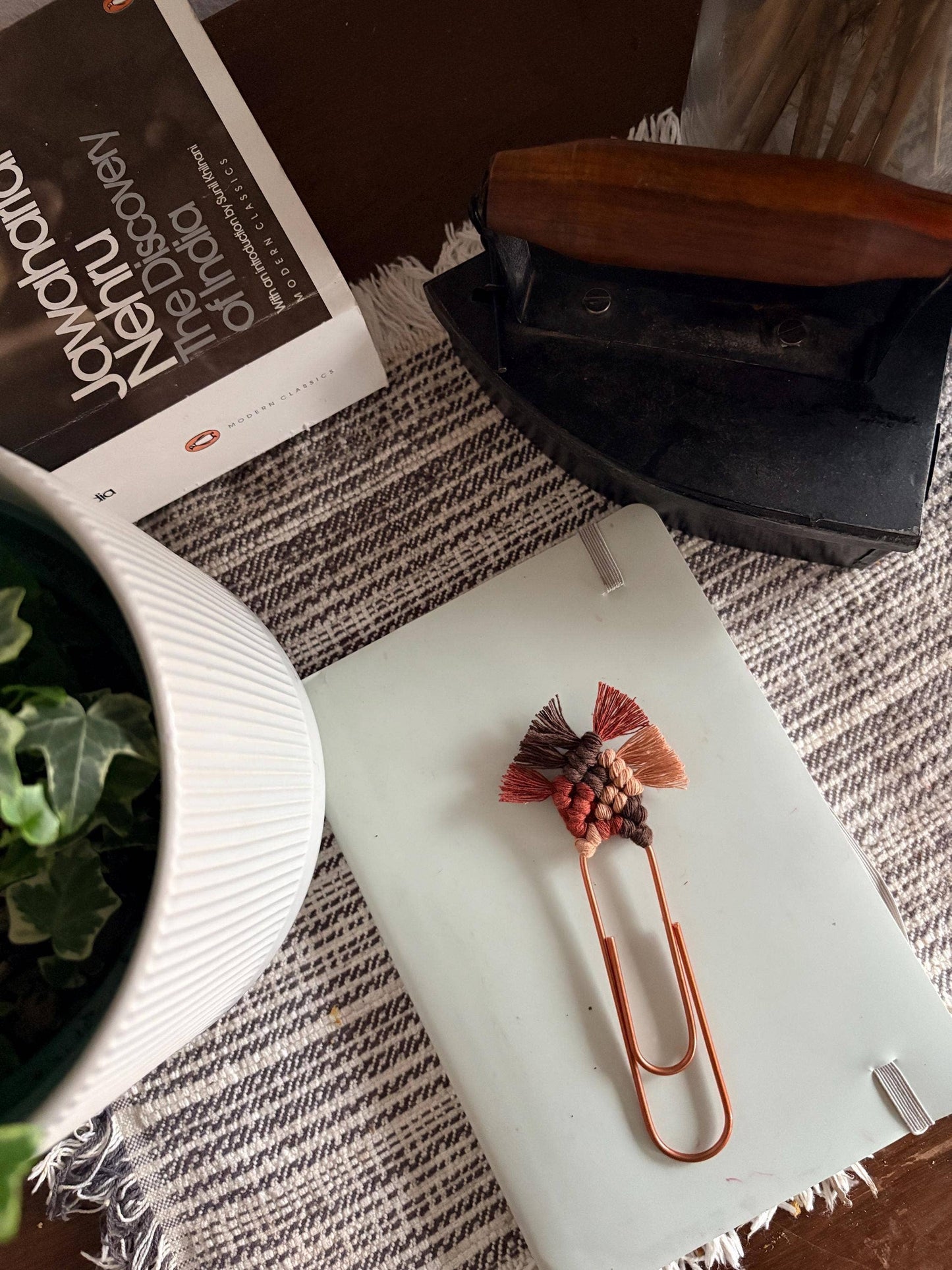 Handmade Boho Macrame Bookmark with Rose Gold Paper Clip